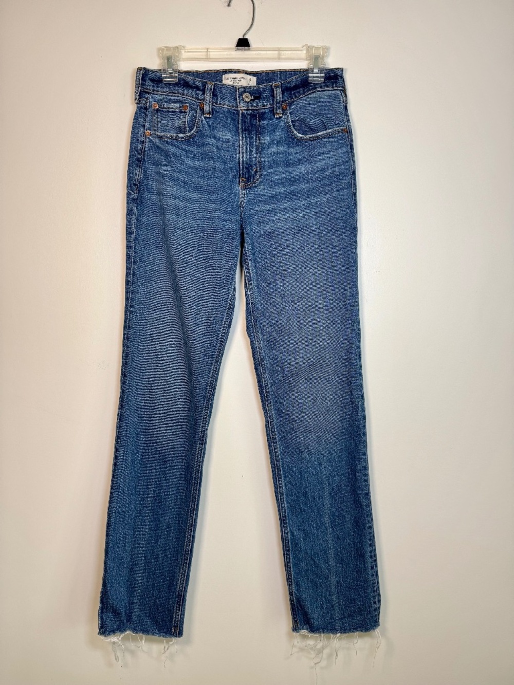 Abercrombie & Fitch Mid Rise 90s Straight Frayed Hem Jean Medium Wash | Size 27